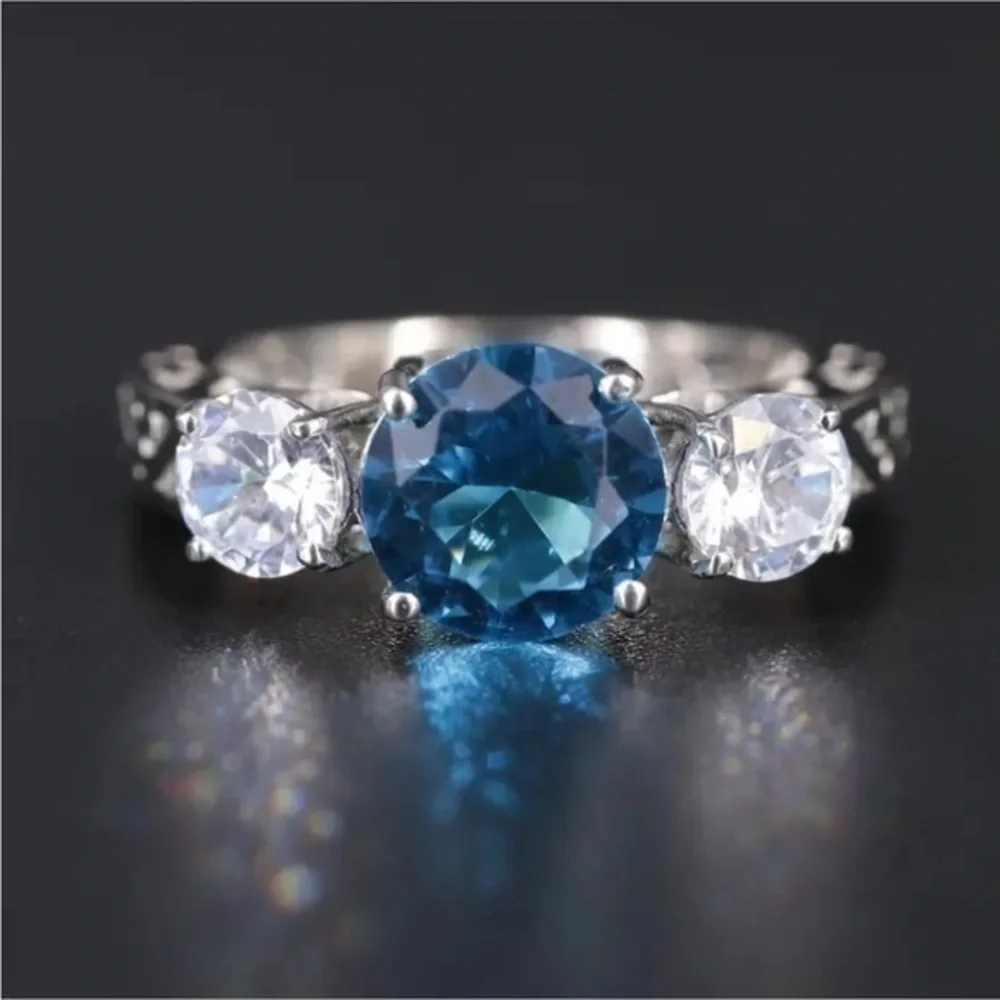 NWOT Sterling silver blue topaz CZ 3 stone ring